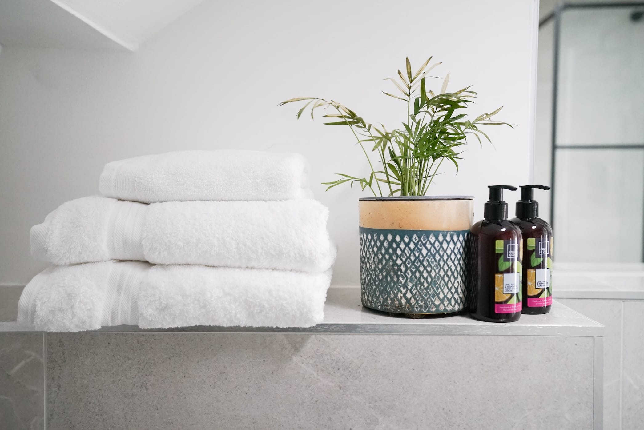 Sgwar Awel Super King Room Ensuite, towles, plants, cole and co